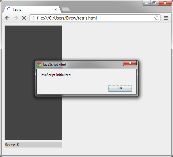 An alert window should appear to indicate that JavaScript has been initialized.